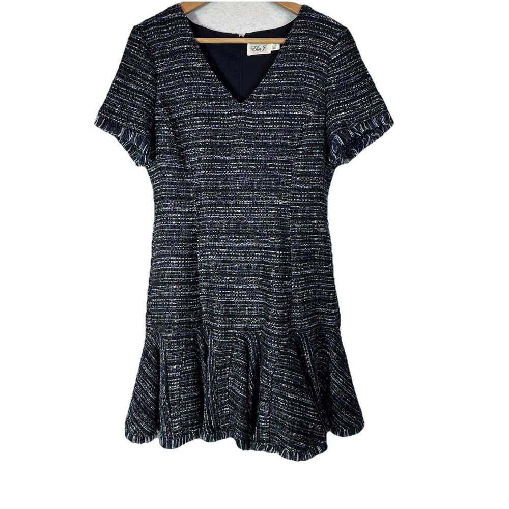 ELIZA J Womens Navy Short Sleeve Fit & Flare Raw Hem‎ Dress Size  8